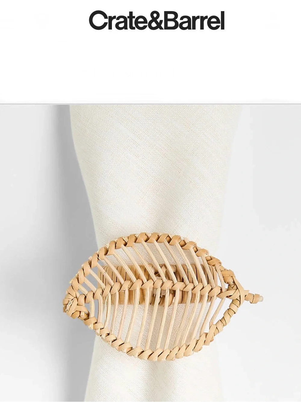 Crate&Barrel Wicker Leaf Natural Woven Rattan Napkin Ring Set of 7 NWT 49$